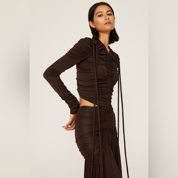 PROENZA SCHOULER Cutout Ruched Jersey Maxi Dress in Dark Brown - Picture 6 of 16